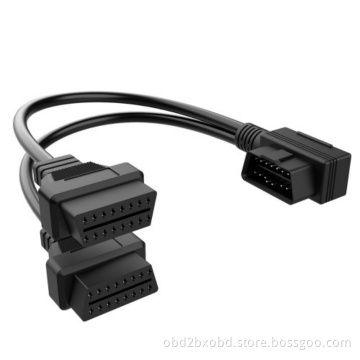 1ft 30cm OBD2 16 Pin Right Angle Splitter Y Cable Male to 2 Female Y Splitter Extension Cable